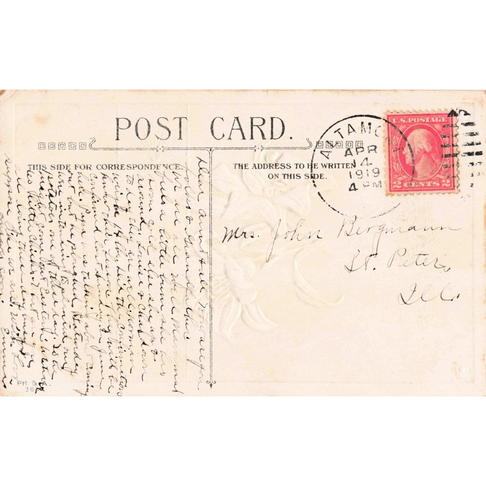 Vintage 1919 Easter Greetings Postcard Embossed White Lilies Altamont IL Stamp - Picture 2 of 2